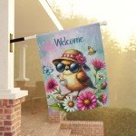 Charming Welcome Bird Double-Sided Garden Flag - Perfect for Home & Garden