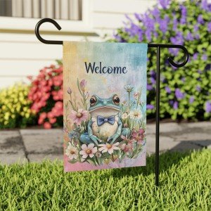 Charming Garden Welcome Flag - Double-Sided Whimsical Frog Design Available in Two Sizes