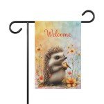 Charming Welcome Double-Sided Garden Flag with Hedgehog and Bird - Rustic Outdoor Decor