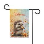 Charming Welcome Double-Sided Garden Flag with Hedgehog and Bird - Rustic Outdoor Decor
