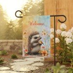 Charming Welcome Double-Sided Garden Flag with Hedgehog and Bird - Rustic Outdoor Decor
