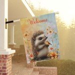 Charming Welcome Double-Sided Garden Flag with Hedgehog and Bird - Rustic Outdoor Decor