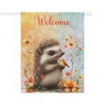 Charming Welcome Double-Sided Garden Flag with Hedgehog and Bird - Rustic Outdoor Decor