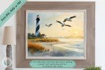 Serene Dawn - Premium Lighthouse and Pelican Wall Art Print - Unique Coastal Decor for Home or Office