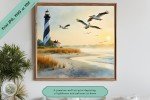 Serene Dawn - Premium Lighthouse and Pelican Wall Art Print - Unique Coastal Decor for Home or Office