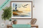 Serene Dawn - Premium Lighthouse and Pelican Wall Art Print - Unique Coastal Decor for Home or Office