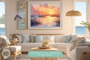 Serene Egret at Sunset - High-Quality Printable Wall Art - Nature and Wildlife Art for Home or Office Decor