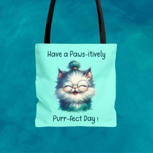Paws-itively Purr-fect Day Cat Tote Bag. Cute Cat Tote Bag, Daily Use Bag, Gift for Cat Lovers, Shopping Tote, 13&quot;, 16&quot;, 18&quot;