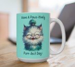 Paws-itively Purr-fect Day - Quirky Cat & Glasses Ceramic Coffee Mug - Ideal Gift for Cat Lovers