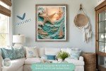Oceanic Voyage Bas-Relief Wall Art – Nautical Starfish and Sailboat Scene for Maritime Enthusiasts Seeking Unique Decor