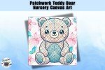 Charming Hearts Patchwork Teddy Bear Canvas Art - Perfect for Nursery or Playroom Decor