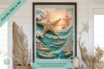 Oceanic Voyage Bas-Relief Wall Art – Nautical Starfish and Sailboat Scene for Maritime Enthusiasts Seeking Unique Decor