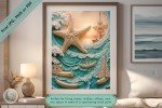 Oceanic Voyage Bas-Relief Wall Art – Nautical Starfish and Sailboat Scene for Maritime Enthusiasts Seeking Unique Decor