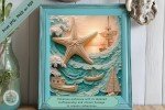 Oceanic Voyage Bas-Relief Wall Art – Nautical Starfish and Sailboat Scene for Maritime Enthusiasts Seeking Unique Decor
