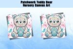 Charming Hearts Patchwork Teddy Bear Canvas Art - Perfect for Nursery or Playroom Decor