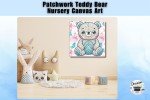 Charming Hearts Patchwork Teddy Bear Canvas Art - Perfect for Nursery or Playroom Decor