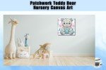 Charming Hearts Patchwork Teddy Bear Canvas Art - Perfect for Nursery or Playroom Decor