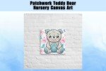 Charming Hearts Patchwork Teddy Bear Canvas Art - Perfect for Nursery or Playroom Decor