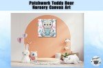 Charming Hearts Patchwork Teddy Bear Canvas Art - Perfect for Nursery or Playroom Decor
