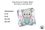 Charming Hearts Patchwork Teddy Bear Canvas Art - Perfect for Nursery or Playroom Decor