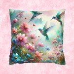 Hummingbird Floral Pillowcase, Colorful Home Decor, Vibrant Throw Pillow, Gift for Nature Lovers, Spring Decor Accents, Square, 4 Sizes
