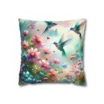 Hummingbird Floral Pillowcase, Colorful Home Decor, Vibrant Throw Pillow, Gift for Nature Lovers, Spring Decor Accents, Square, 4 Sizes