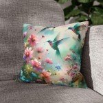 Hummingbird Floral Pillowcase, Colorful Home Decor, Vibrant Throw Pillow, Gift for Nature Lovers, Spring Decor Accents, Square, 4 Sizes