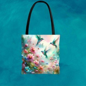Enchanting Hummingbird Tote Bag, Floral Shopping Bag, Eco-Friendly Carryall, Perfect Gift for Nature Lovers, Spring-Summer Tote