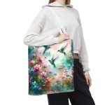 Enchanting Hummingbird Tote Bag, Floral Shopping Bag, Eco-Friendly Carryall, Perfect Gift for Nature Lovers, Spring-Summer Tote