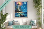 Moonlit Beacon: Celebratory Night at the Lighthouse - Premium Printable Wall Art for Home or Office Decor or Give As A Thoughtful Gift