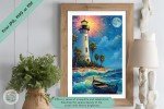 Moonlit Beacon: Celebratory Night at the Lighthouse - Premium Printable Wall Art for Home or Office Decor or Give As A Thoughtful Gift
