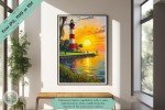 Coastal Lighthouse Sunset Golf Course - High-Quality Printable Art Print for Home or Office Decor - Ideal Gift for Golf Enthusiasts