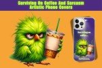 Surviving on Coffee and Sarcasm Phone Case - Electric Green Chicken with Coffee Cup Design for iPhone