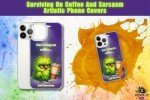 Surviving on Coffee and Sarcasm Phone Case - Electric Green Chicken with Coffee Cup Design for iPhone