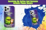 Surviving on Coffee and Sarcasm Phone Case - Electric Green Chicken with Coffee Cup Design for iPhone