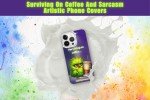 Surviving on Coffee and Sarcasm Phone Case - Electric Green Chicken with Coffee Cup Design for iPhone