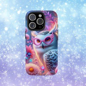Whimsical Snowy Owl Tough Phone Case, Colorful Tough Phone Case, Gift for Owl Lovers, Unique Wildlife Phone Cover, Vibrant Floral Case