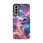 Whimsical Snowy Owl Tough Phone Case, Colorful Tough Phone Case, Gift for Owl Lovers, Unique Wildlife Phone Cover, Vibrant Floral Case