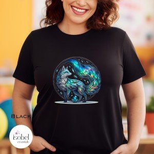 Aurora Borealis Labradorite Fox Spirit Animal Graphic T-shirt -  Crystal Witch Gift -  Mystical Pagan Spiritual Magic Shirt - Plus Size S-3X