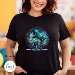 Aurora Borealis Labradorite Fox Spirit Animal Graphic T-shirt -  Crystal Witch Gift -  Mystical Pagan Spiritual Magic Shirt - Plus Size S-3X
