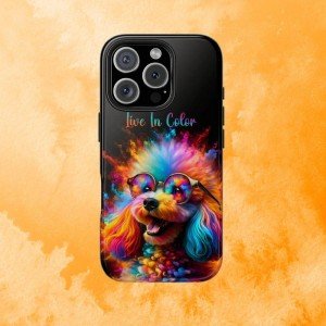 Vibrant Pup Art Tough Phone Case - Protective Cover for iPhone and Galaxy, Durable and Stylish, Live In Color, IPhone, Galaxy