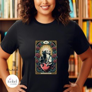 The Soul Companions Cat Lovers Tarot Card Graphic T-shirt - Witchcraft Love Spell Mystical Pagan Divination Shirt - Plus Size S-3X
