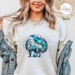 Aurora Borealis Labradorite Fox Spirit Animal Graphic T-shirt -  Crystal Witch Gift -  Mystical Pagan Spiritual Magic Shirt - Plus Size S-3X