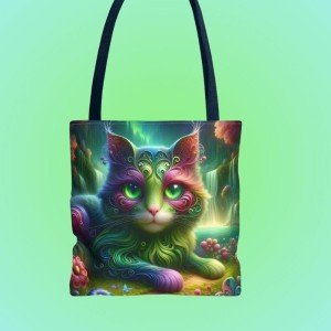 Enchanted Forest Cat Tote Bag - Mystical Art Carry-All, Available in 13&quot;, 16&quot;, and 18&quot;