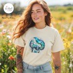Aurora Borealis Labradorite Fox Spirit Animal Graphic T-shirt -  Crystal Witch Gift -  Mystical Pagan Spiritual Magic Shirt - Plus Size S-3X