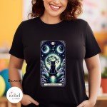 The Shadow Prowler Black Cat Tarot Card Graphic T-shirt - Full Moon Divine Feminine Mystical Pagan Divination Shirt - - Plus Size S-3X
