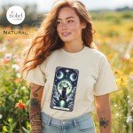 The Shadow Prowler Black Cat Tarot Card Graphic T-shirt - Full Moon Divine Feminine Mystical Pagan Divination Shirt - - Plus Size S-3X