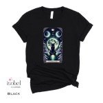 The Shadow Prowler Black Cat Tarot Card Graphic T-shirt - Full Moon Divine Feminine Mystical Pagan Divination Shirt - - Plus Size S-3X