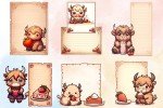 Cute Kawaii Highland Cows with Strawberries | Junk Journaling | Scrapbooking | Digital Paper Ephemera | Printable | Junk Journal Kit