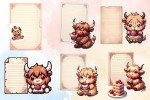 Cute Kawaii Highland Cows with Strawberries | Junk Journaling | Scrapbooking | Digital Paper Ephemera | Printable | Junk Journal Kit